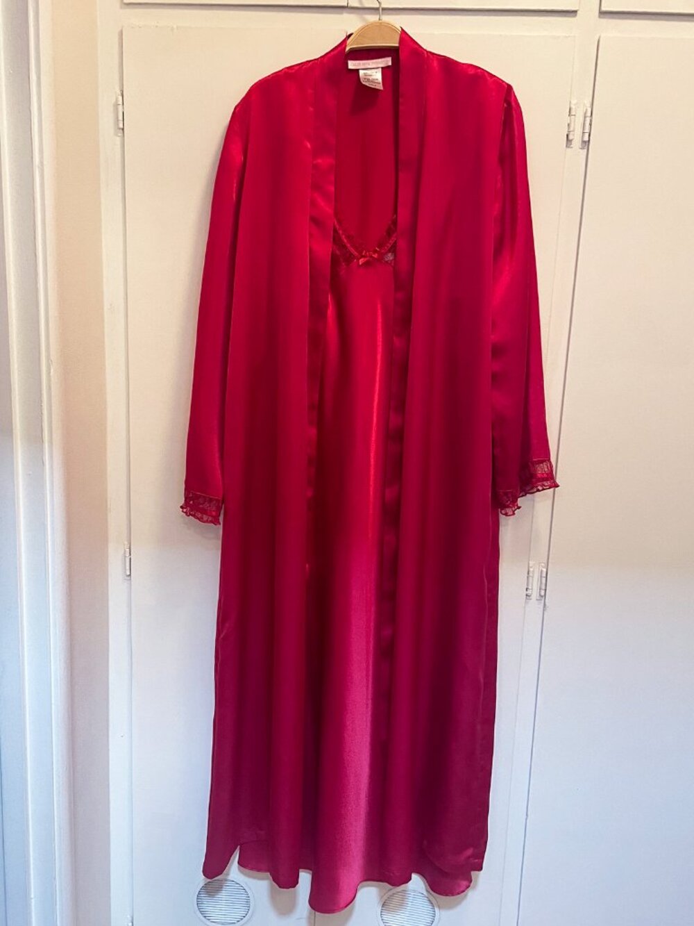 Vintage California Dynasty Red Satin Robe & Slip Set Small